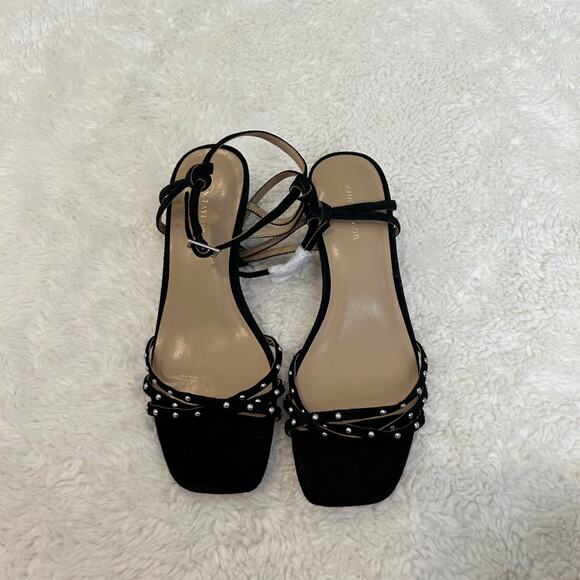 NWOT Ann Taylor Womens Black Strappy Heels with Sliver Studs Sz 5.5 - Picture 1 of 6